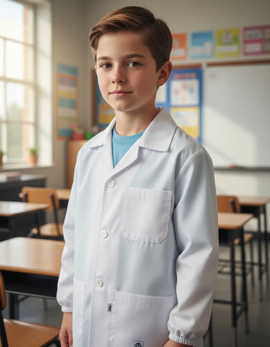 Bata De Laboratorio Escolar Niños Con Bolsas