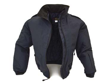 zchammarra9 corta confeccionada en tela Tazlan 100 nylon repelente cuello de polar y forro capitonado Negro y azul marino.jpg